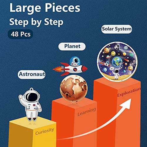 iPlay, iLearn Kids Puzzle Ages 4-8, Wooden Solar System Floor Puzzles Ages 3-5, Large Round Space Planets Jigsaw Puzzle Toys, Ed