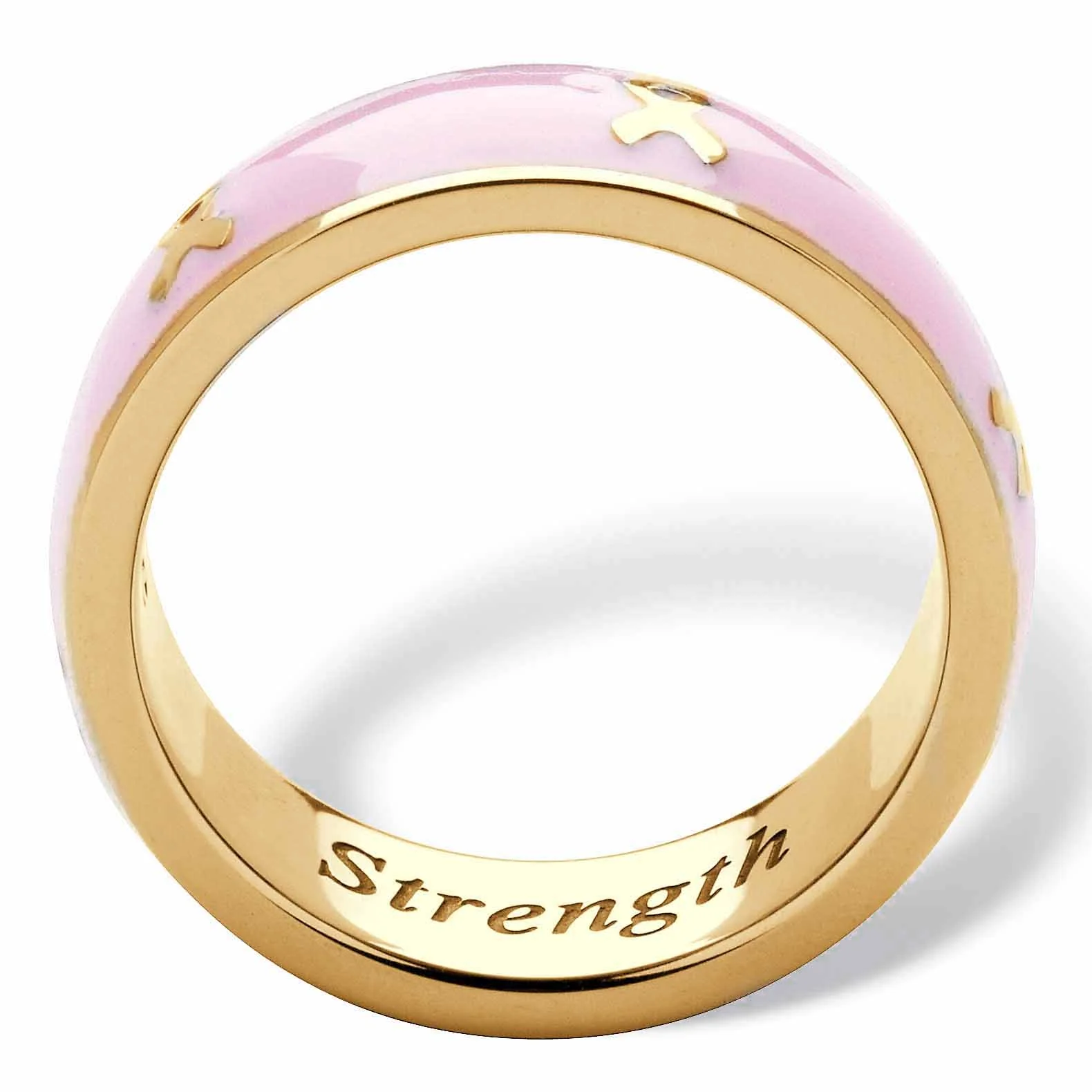 PalmBeach Jewelry Serenity, Courage and Strength Breast Cancer Awareness Inscribed Eternity Band in Pink Enamel and Gold Ion-Plated Stai
