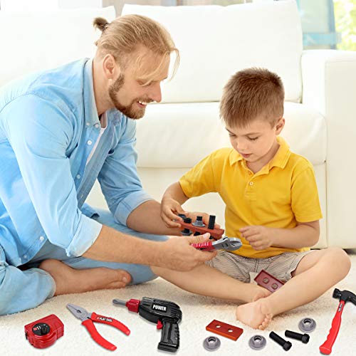 Loyo Kids Tool Set - Pretend Play Construction Toy with Tool Box Kids Tool Belt Electronic Toy Drill Construction Accessories Gi
