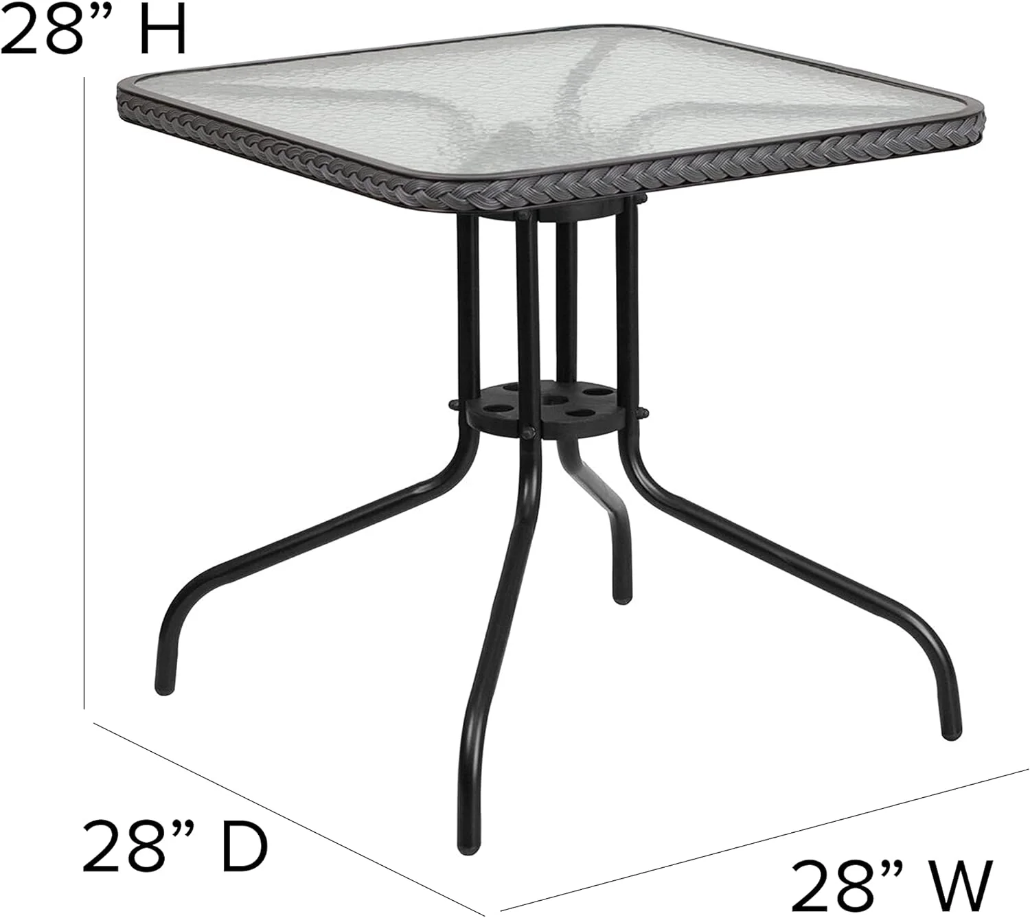 Flash Furniture 28&s;&s; Square Tempered Glass Metal Patio Table With Gray Rattan Edging