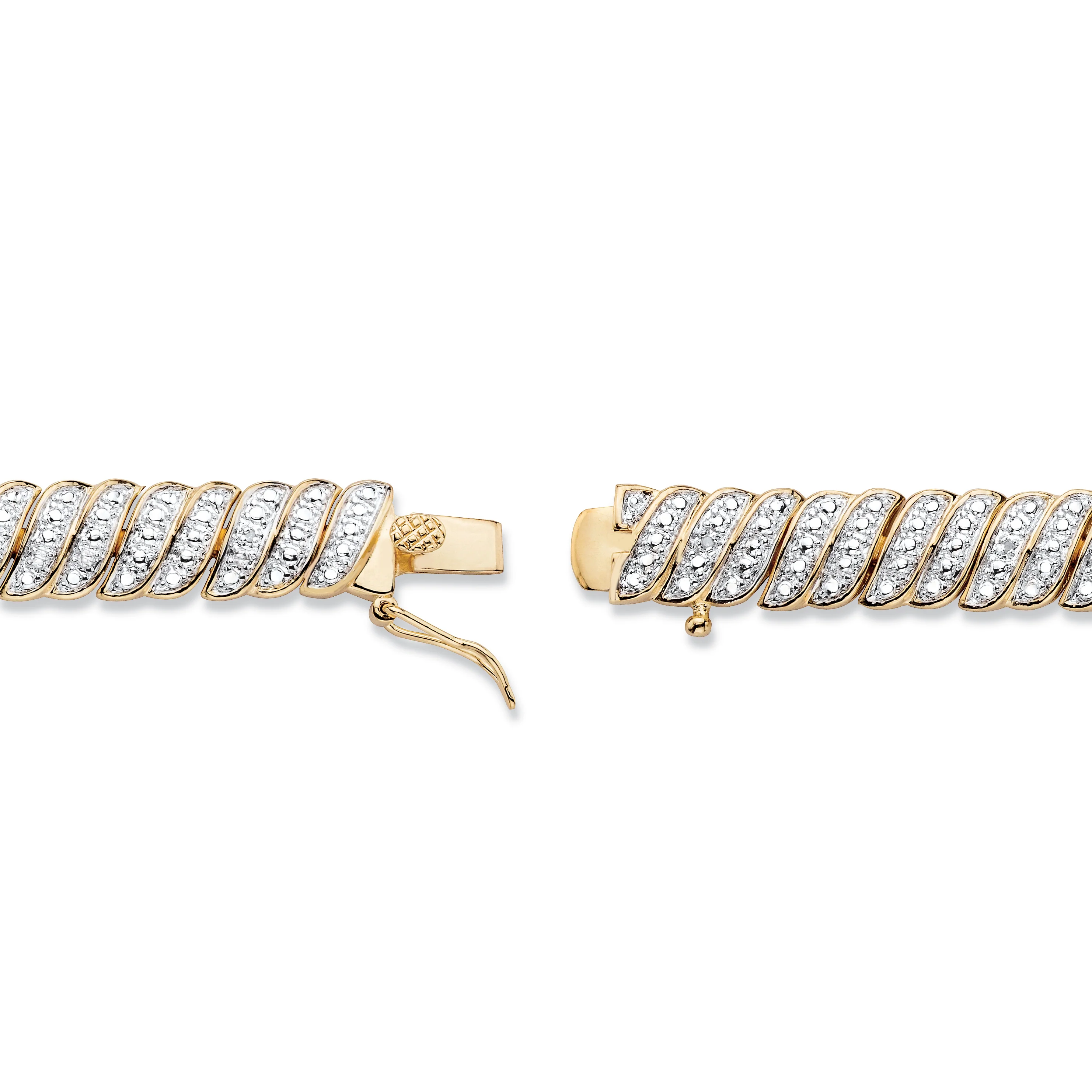 PalmBeach Jewelry Diamond Accent Two-Tone Pave-Style S-Link Tennis Bracelet Gold-Plated 8