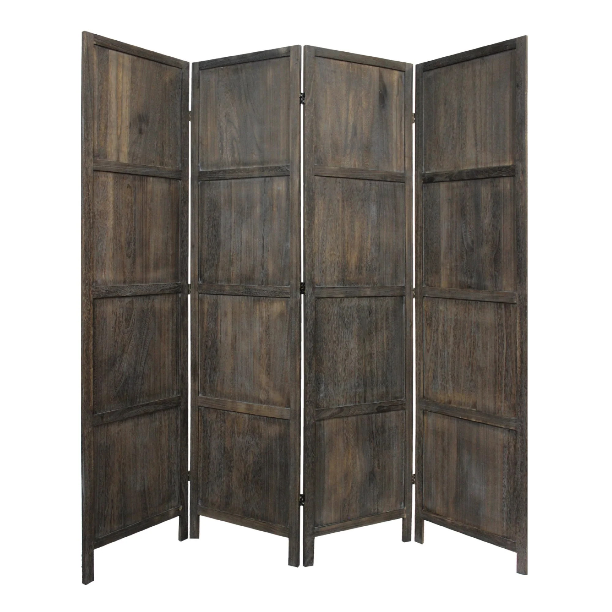 Benjara 79 Inch Wood 4 Panel Screen Room Divider, Crossed Accents, Brown