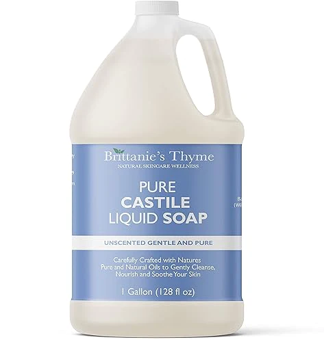 Brittanie&s;s Thyme Brittanies Thyme Pure Organic Olive Oil castile Liquid Soap Refill, 1 gallon Vegan &a; gluten Free Non-gMO, For Face, Body Wash, D