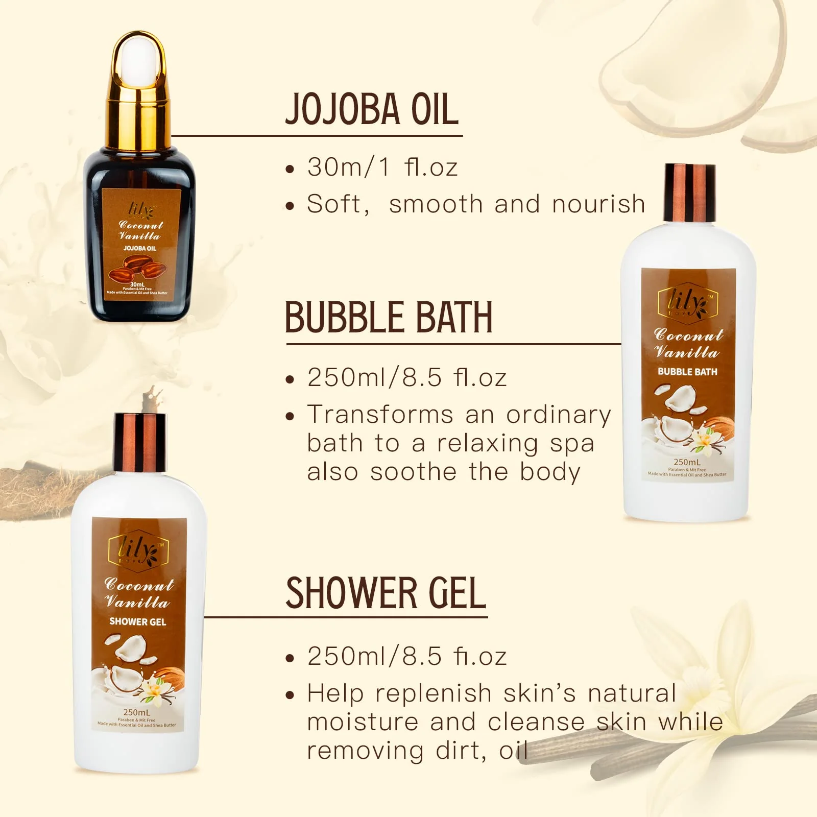LILY ROY Spa Gift Baskets for Women Men 11pcs Coconut Vanilla Bath Spa Sets Tub Set for Women Bath Spa Gift Self Care Gifts Spa Kit for C
