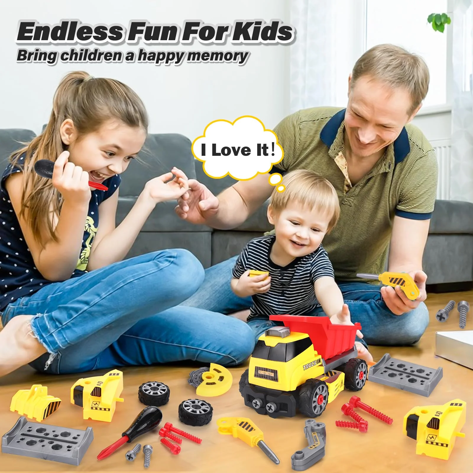FLY2SKY Toys for 3 4 5 6 7 8 Year Old Boys 7 in 1 Take Apart Toys with Electric Drill Take Apart Truck Toys Construction Set DIY