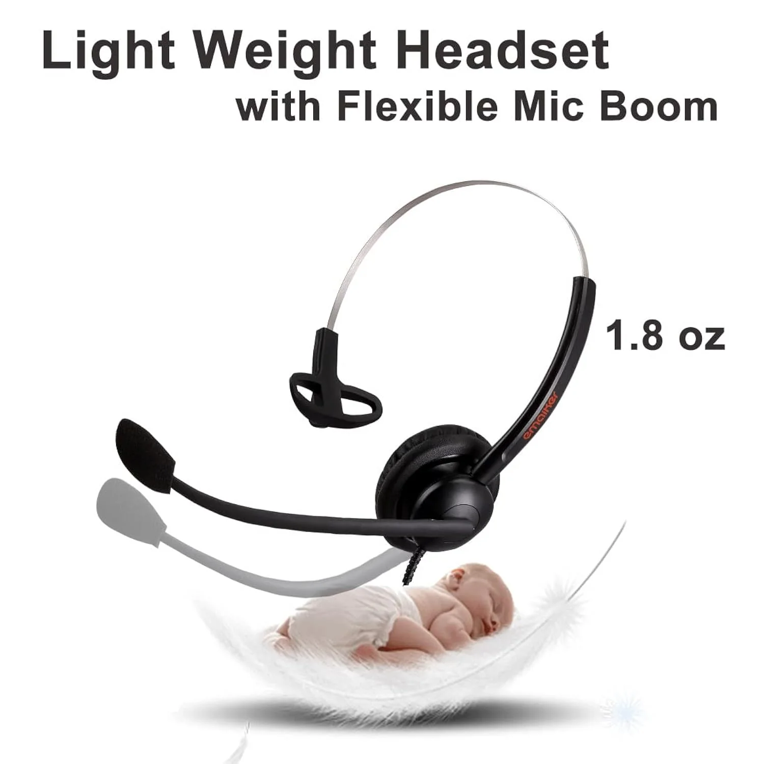 GCP Products Office Desk Phone Headset Single Ear Call Center Telephone Headset, Mono Rj9 Qd Cord With Noise Cancelling Microphone For Sip…