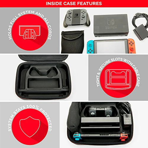 RDS Industries Nintendo Switch System Carrying Case – Protective Deluxe Travel System Case – Black Ballistic Nylon Exterior – Official Nintendo