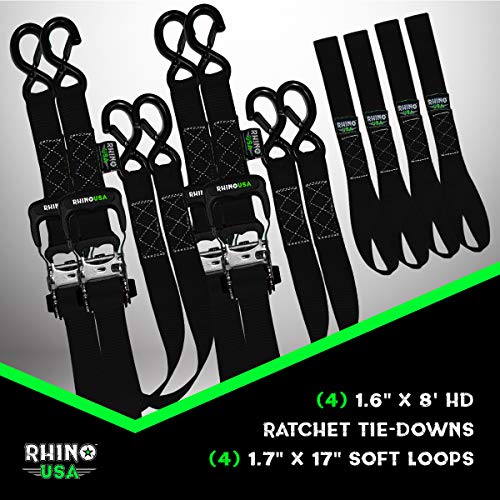 RHINO USA Ratchet Straps Tie Down Kit, 5,208 Break Strength - Includes (4) Heavy Duty 1.6