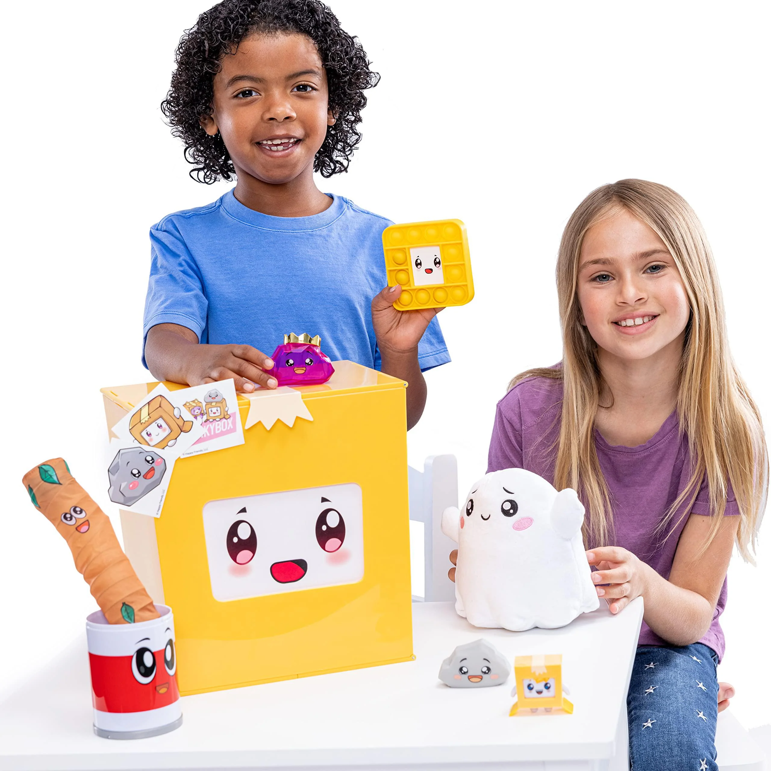 lankybox giant mystery box: wearable boxy case, 2 figures, one 6 glow-in-the-dark plush, a squishy , pop-it fidget toy, canny