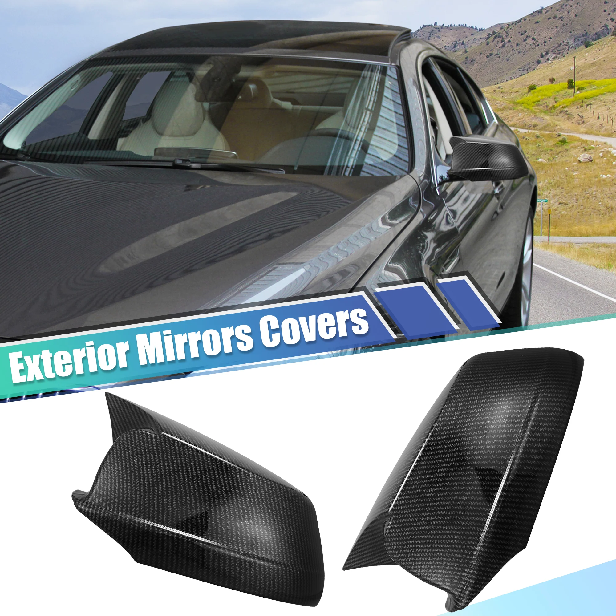 Unique Bargains 1 Pair Door Wing Rearview Side Mirror Cover Cap Carbon Fiber Pattern for BMW