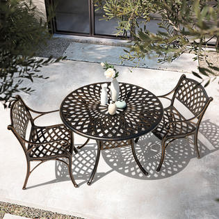 Nuu Garden Outdoor 42&s;&s; Round Cast Aluminum Dining Table with 2.24&s;&s; Umbrella Hole, Black with Gold-painted Edge