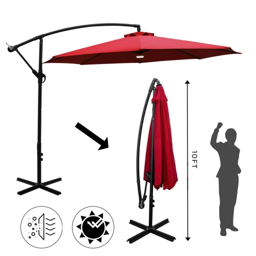 BIGTREE 10 Ft Outdoor Adjustable Offset Cantilever Hanging Patio Umbrella with Bluetooth Speaker