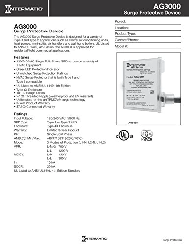 Intermatic Ag3000 120/240 Vac Universal Hvac Surge Protective Device, Color