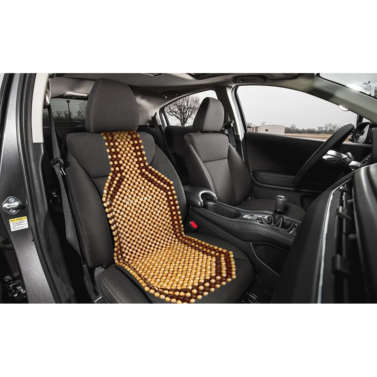 zonetech Zone Tech 2x Two Tone Natural Wooden Massage Car Seat Office Chair Beaded Cushion