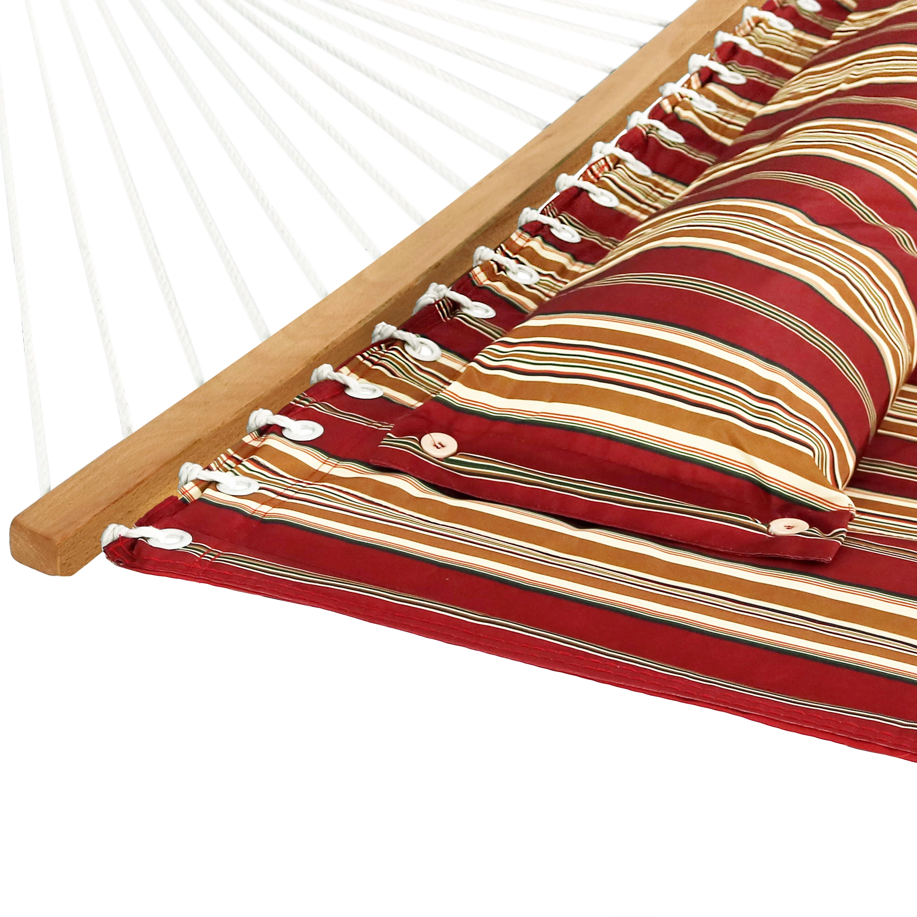 Sunnydaze Decor 2 Person Quilted Fabric Spreader Bar Hammock &a; Stand - Red Stripe