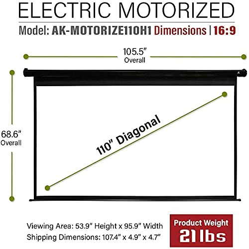 Akia Screens 110 inch Motorized Electric Remote Controlled Drop Down Projector Screen 16:9 8K 4K HD 3D Retractable Ceiling Wall