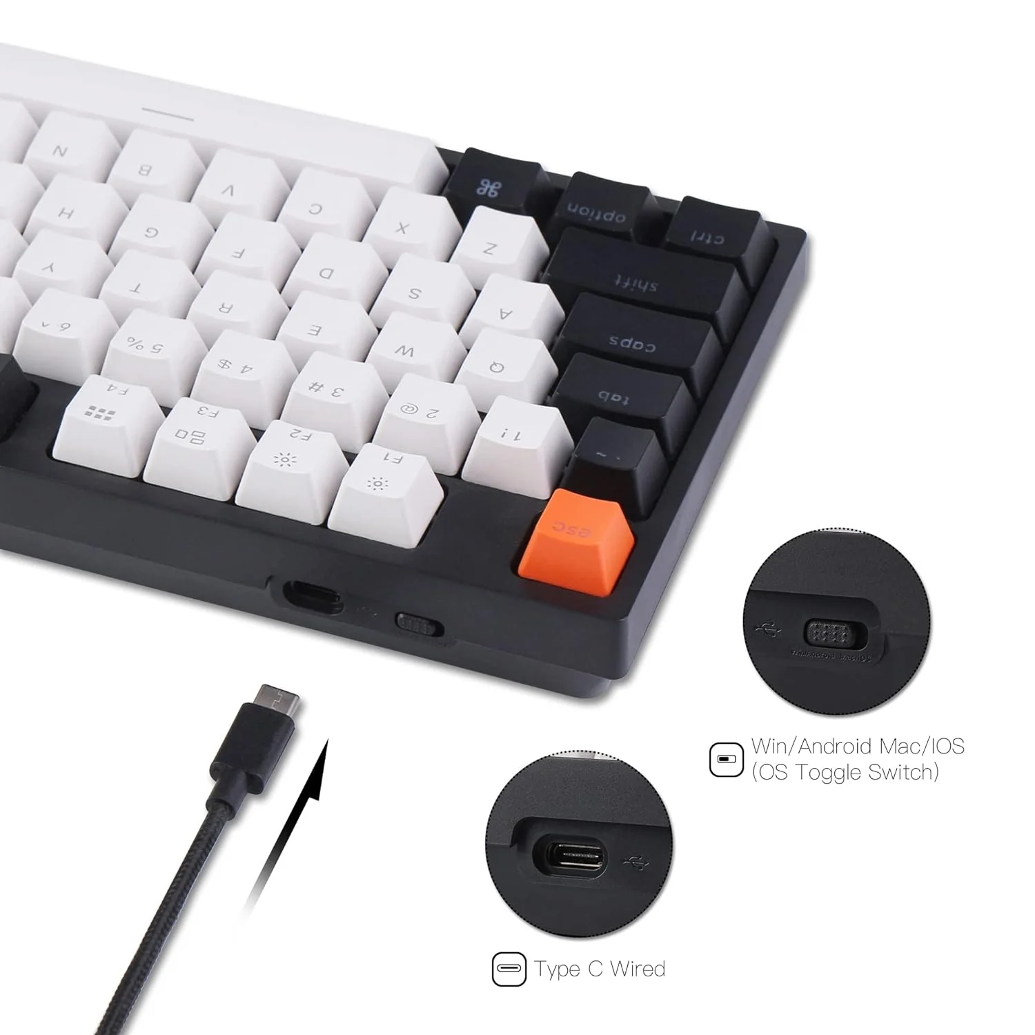 Zell Electronics Zell C1 Hot-Swappable Wired Mechanical Computer Keyboard With Gateron G Pro Brown Switch/Double-Shot Abs Keycaps/White Backli…