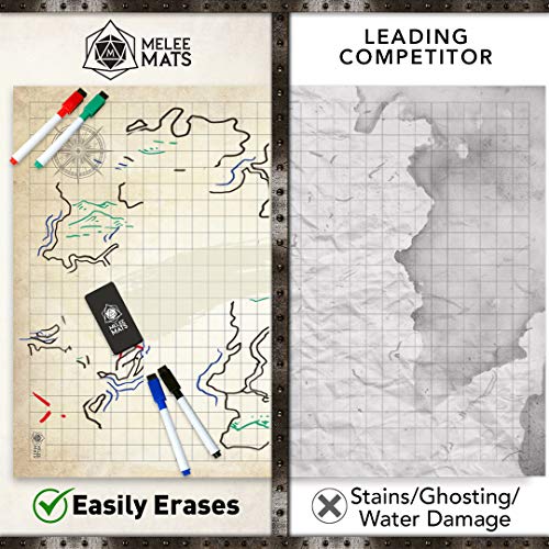 Melee Mats Battle Grid Game Mat - Ultra Durable Polymer Material - Role-Playing Grid Map - Reusable Tabletop Squares - Dungeons RPG Dragons