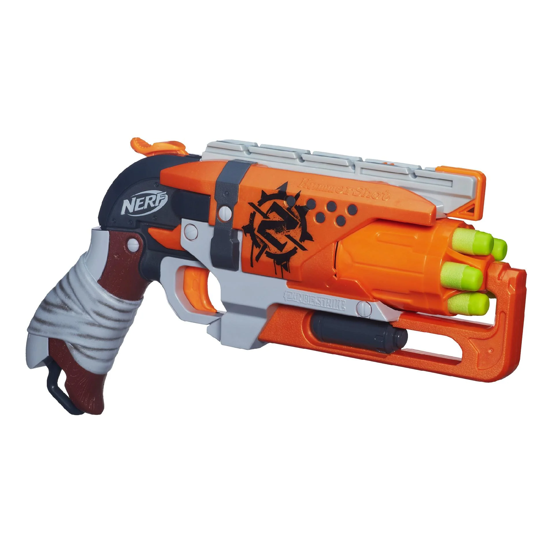 NERF Zombie Strike Hammershot Blaster -- Pull-Back Hammer-Blasting Action, 5 Official Zombie Strike Darts -- Stripes Color