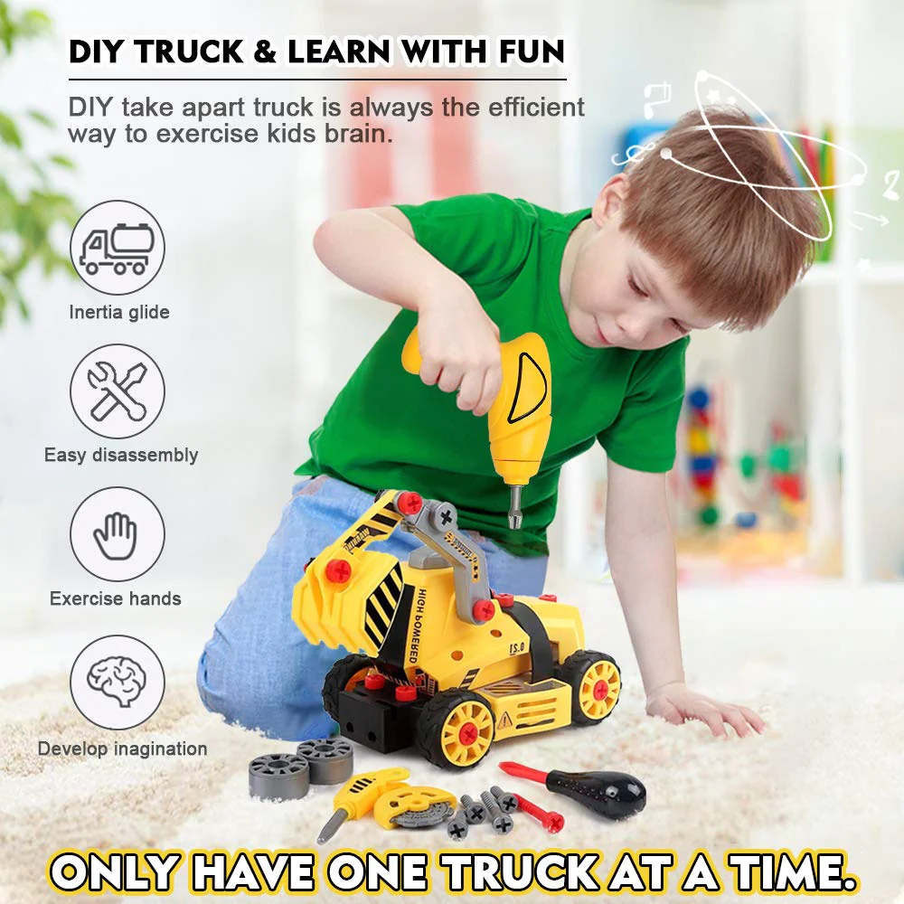 FLY2SKY Toys for 3 4 5 6 7 8 Year Old Boys 7 in 1 Take Apart Toys with Electric Drill Take Apart Truck Toys Construction Set DIY