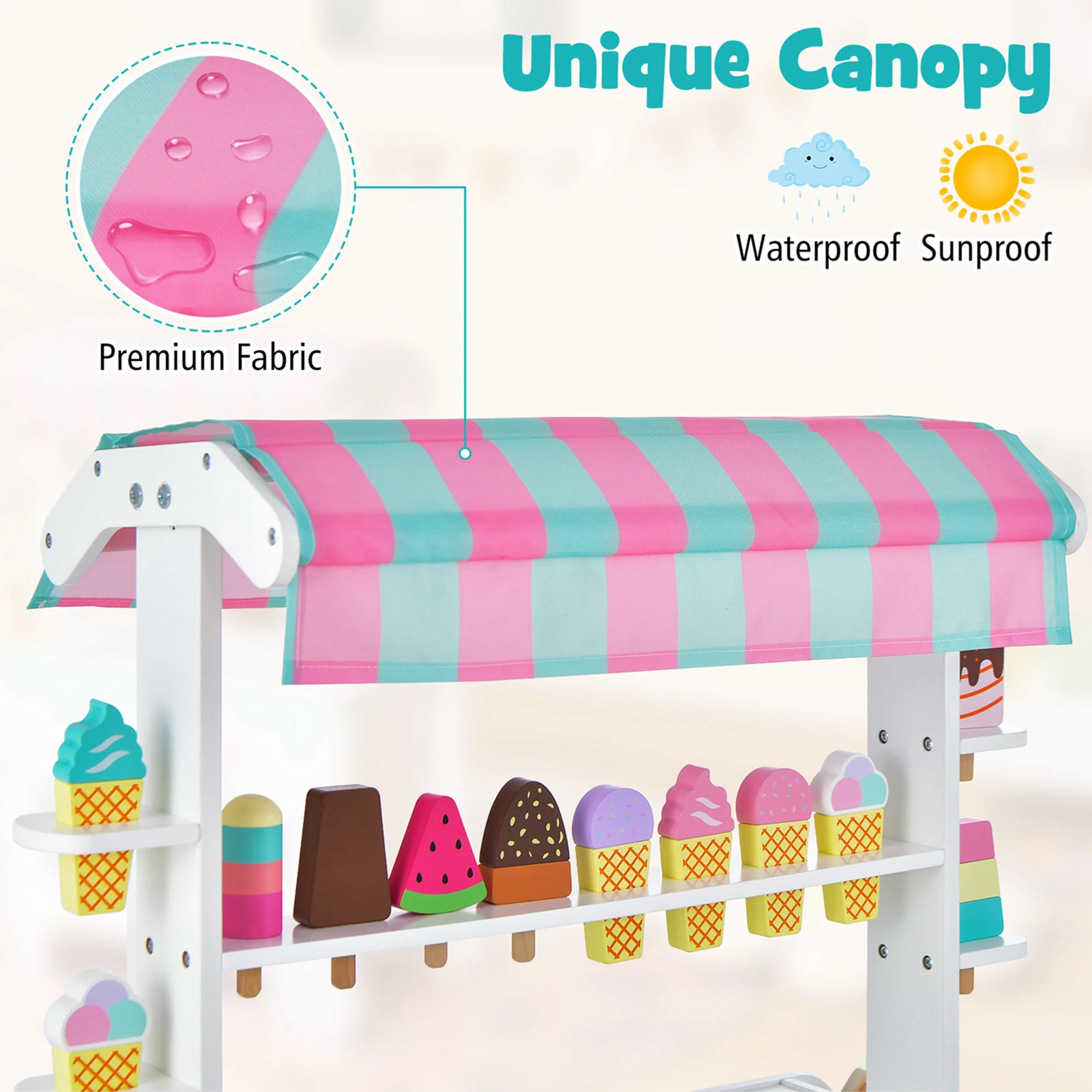 Costway Kid&s;s Ice Cream Cart Food Trunk Play Toy Set with Display Rack &a; Accessories