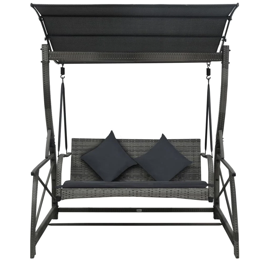 vidaXL 3-seater Garden Swing Bench with Canopy Poly Rattan Gray, 49229