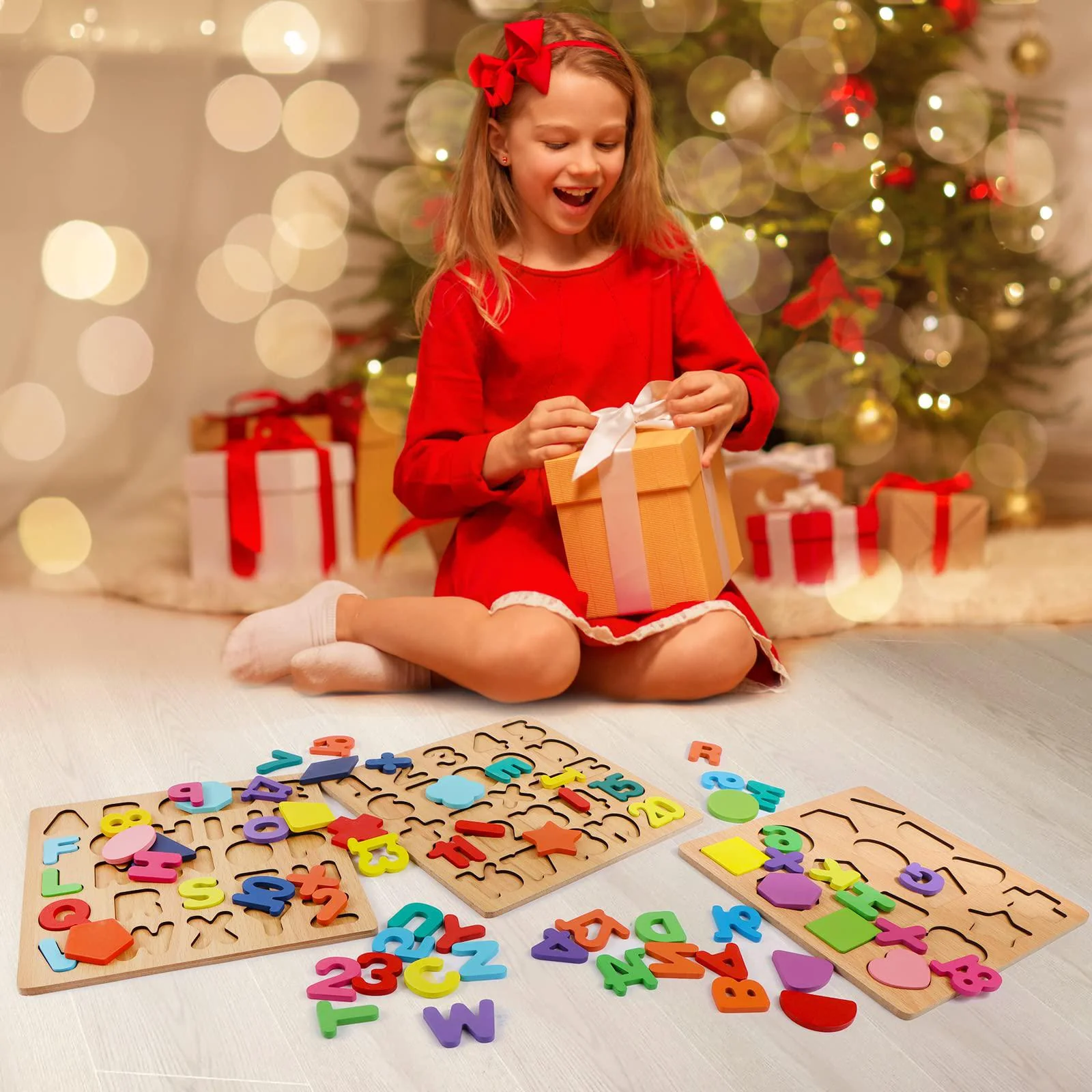 Yohelly wooden puzzles for toddlers, wooden abc alphabet number shape puzzles toddler learning puzzle toys for kids 1-3 years old, 3
