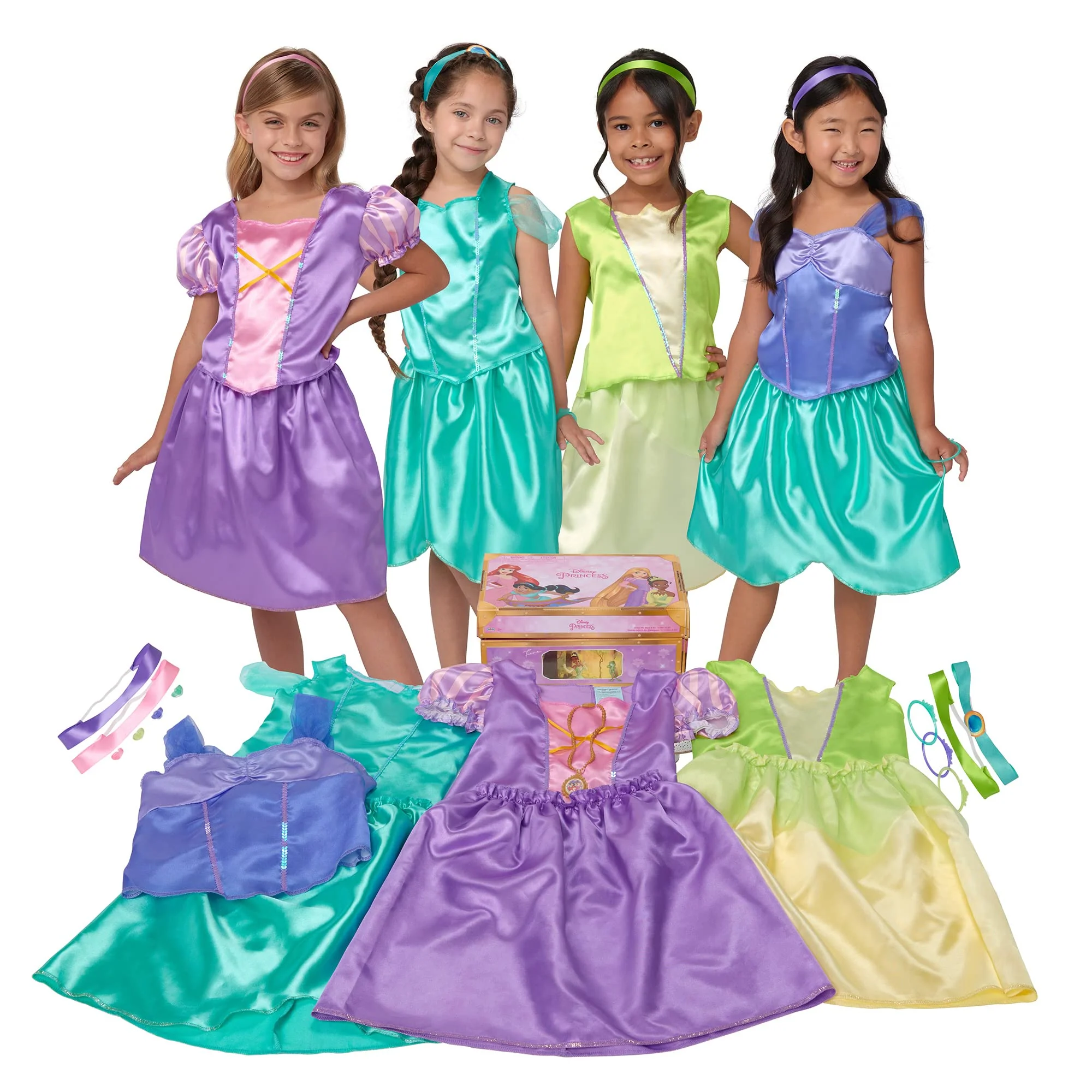 Disney Princess Girls Dress Up Trunk - Rapunzel, Ariel, Tiana &a; Jasmine - 21 Pieces [Amazon Exclusive]