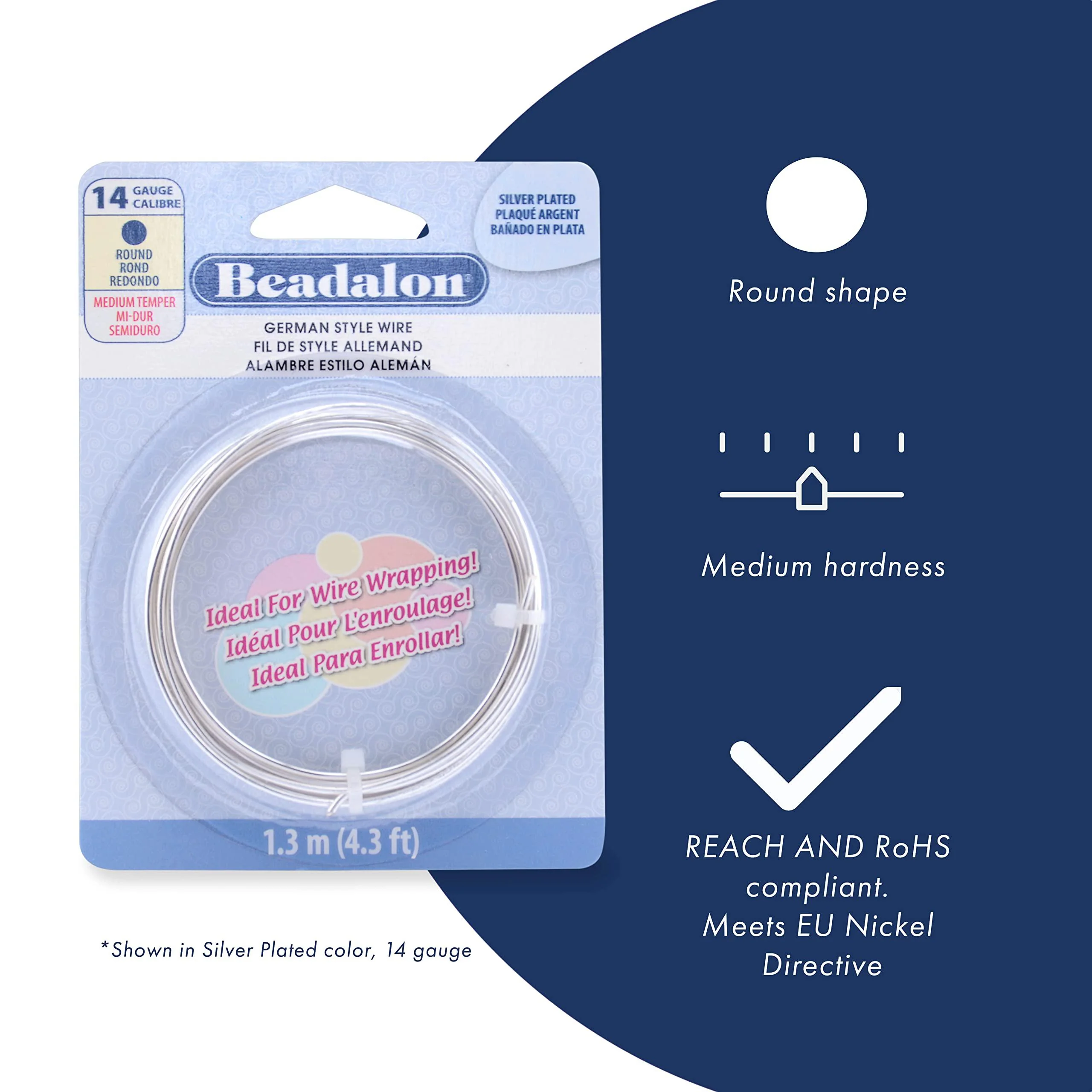 beadalon german style wire for jewelry making, round, silver plated, 24 gauge, 39.4 ft