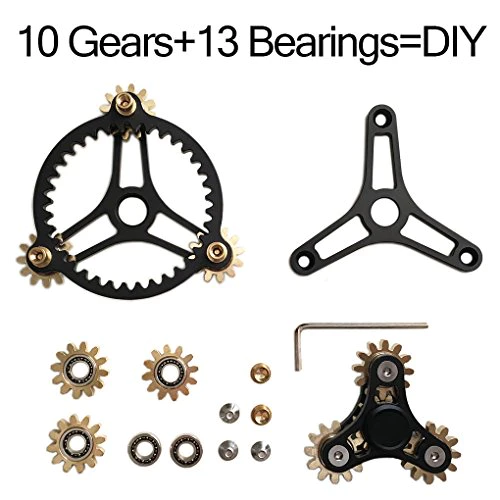 wewinn Pure Brass Fidget Spinner Gears Linkage Fidget Gyro Toy Metal DIY Hand Spinner Spins Long Time EDC Focus Meditation Break Bad Ha
