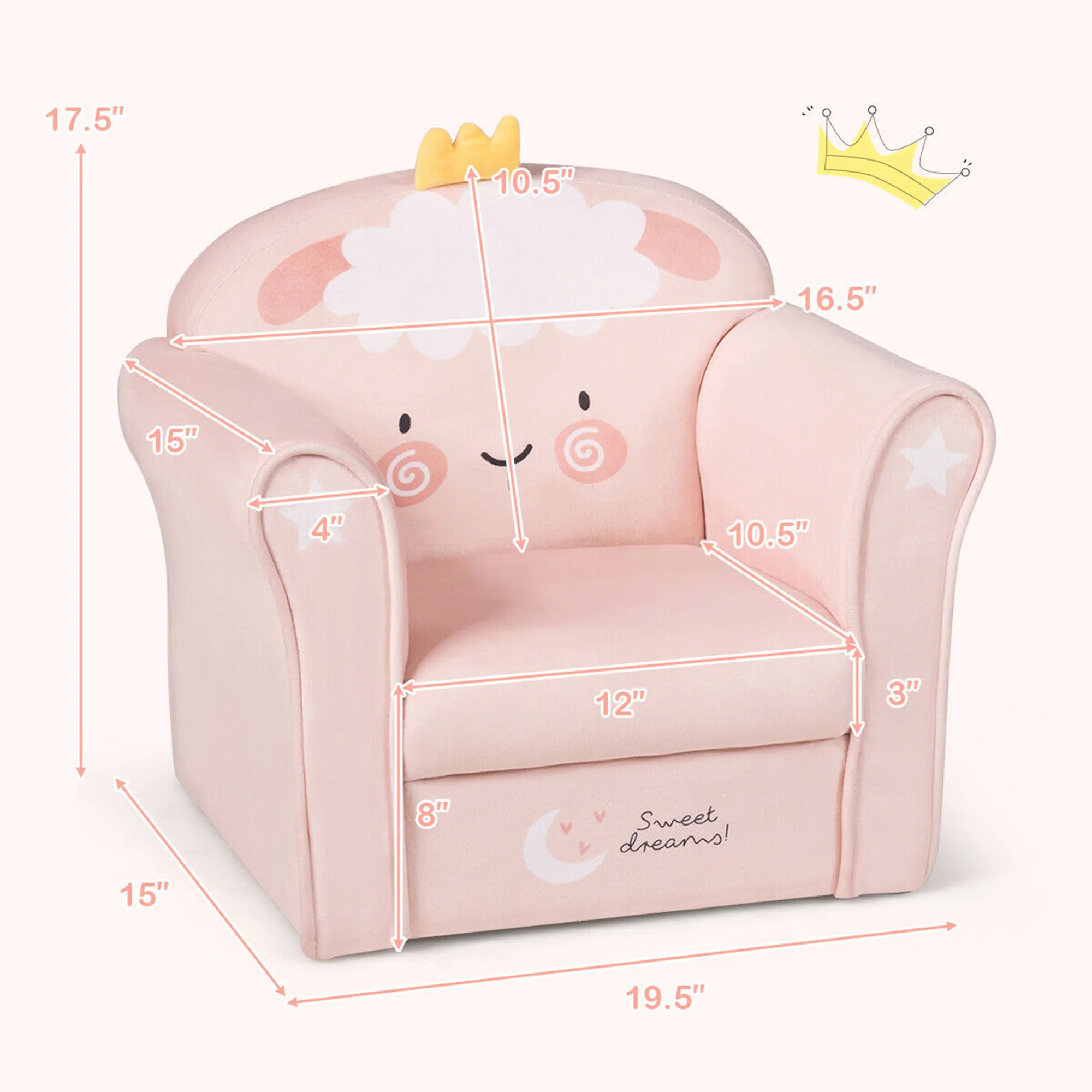 Costway Kids Lamb Sofa Children Armrest Couch Upholstered Chair Toddler Furniture Gift