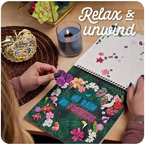 sticker &a; chill sticker book for adults - 800+ repositionable colorful clings create designs on 10 spiral bound scene pages -