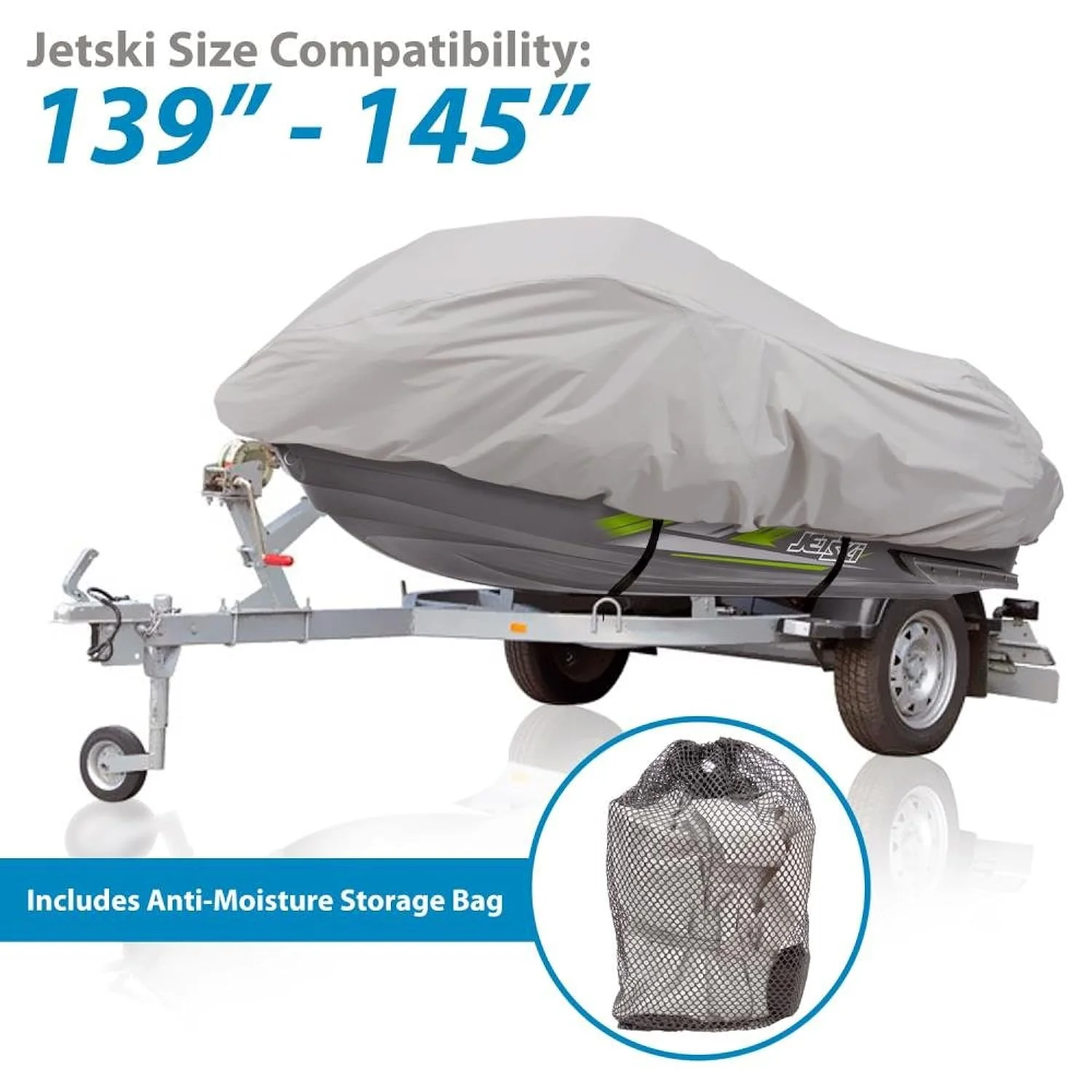 Pyle Waterproof Heavy Duty Jet ski Cover - 139  - 145  Inch Resistant Watercraft Storage Cover with Adjustable Strap &a; Elasti…
