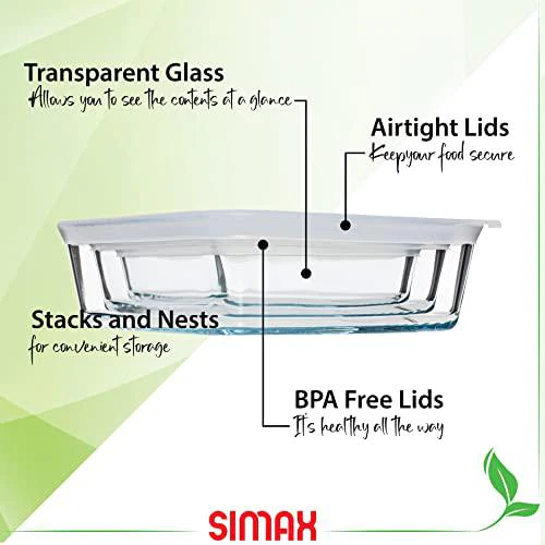 simax square glass containers with lids: meal prep container glass - borosilicate glass food storage containers glass - set o