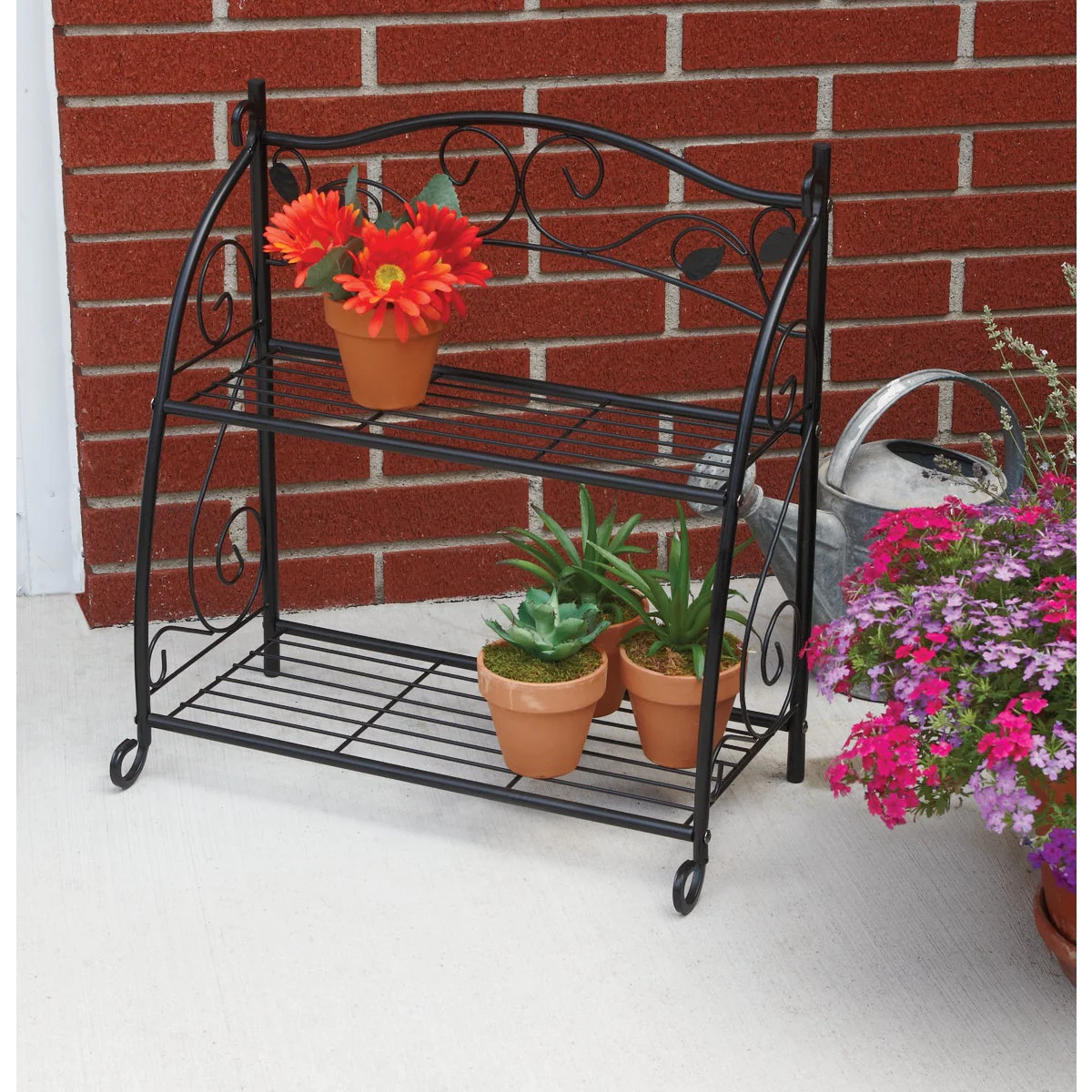 Best Garden PS1313 Best Garden Black Powder-Coat Steel 24 In. H. 2-Shelf Indoor/Outdoor Plant Stand PS1313