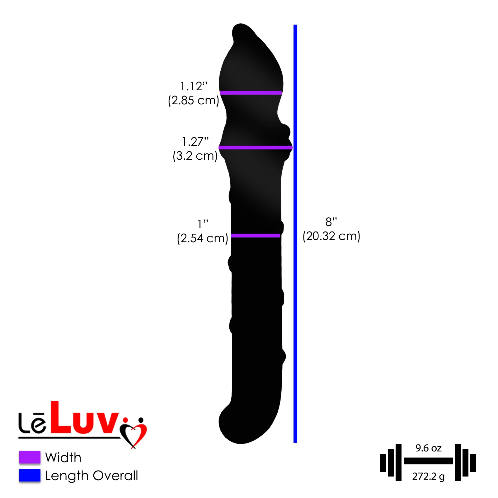 LeLuv Dildo Multi-texture Beads Swirls 8 inch Curved Double-Sided Glass Bundle with Premium Padded Pouch