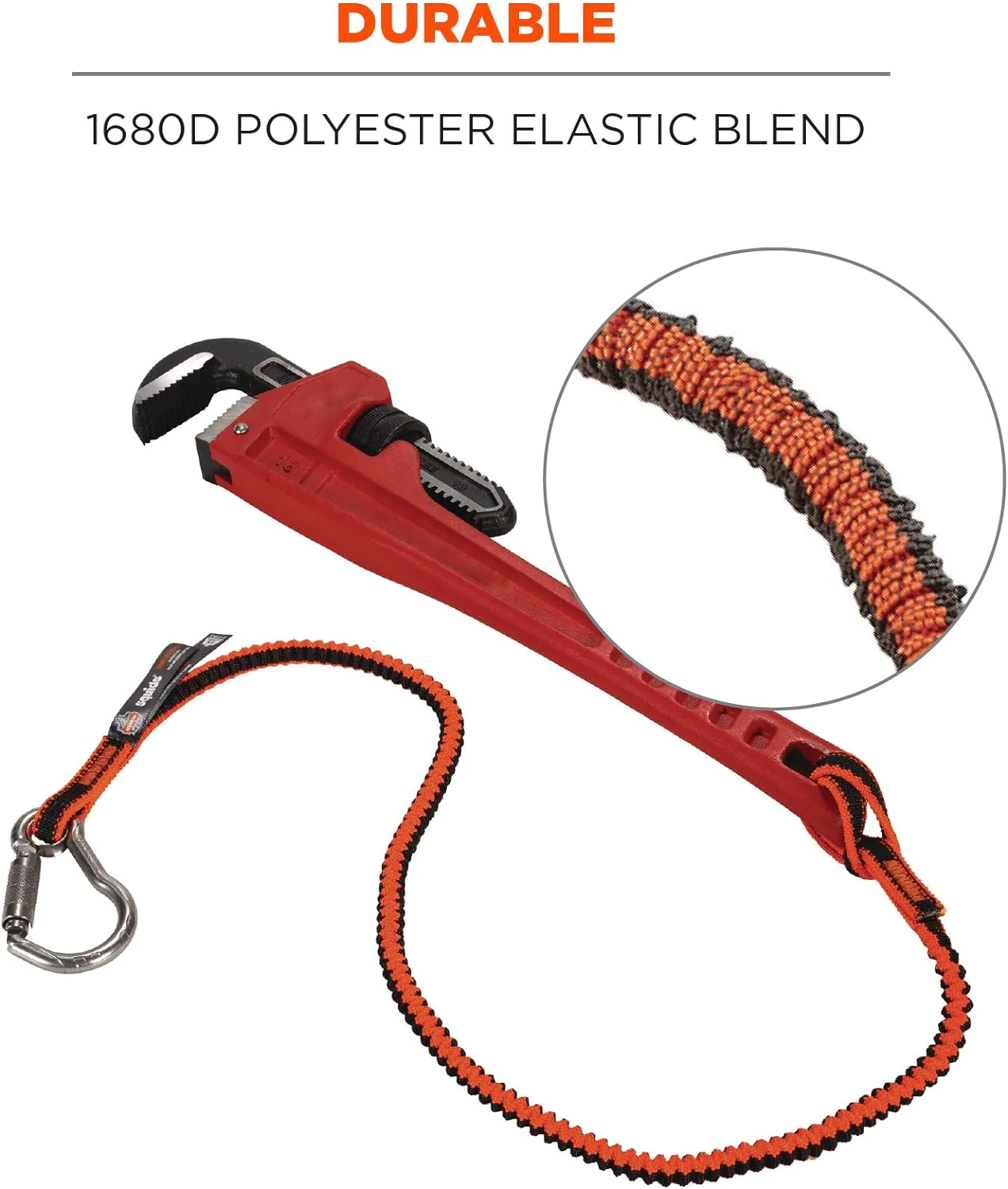 ERGODYNE Squids 3101F(x) Shock Absorbing Tool Lanyard with Stainless-Steel Carabiner and Loop End, Tool Weight Capacity 15lbs,Orange