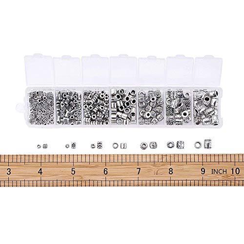 beadthoven 260pcs 7 style tiny antique silver column spacer beads 4-8mm tibetan alloy tube metal spacers for jewelry necklace
