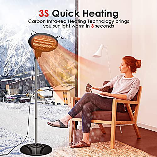 trustech patio heater - outdoor heater with 3 ajustable heating modes of 500/1000/1500w, 3s rapid heating &a; waterproof ip34 o
