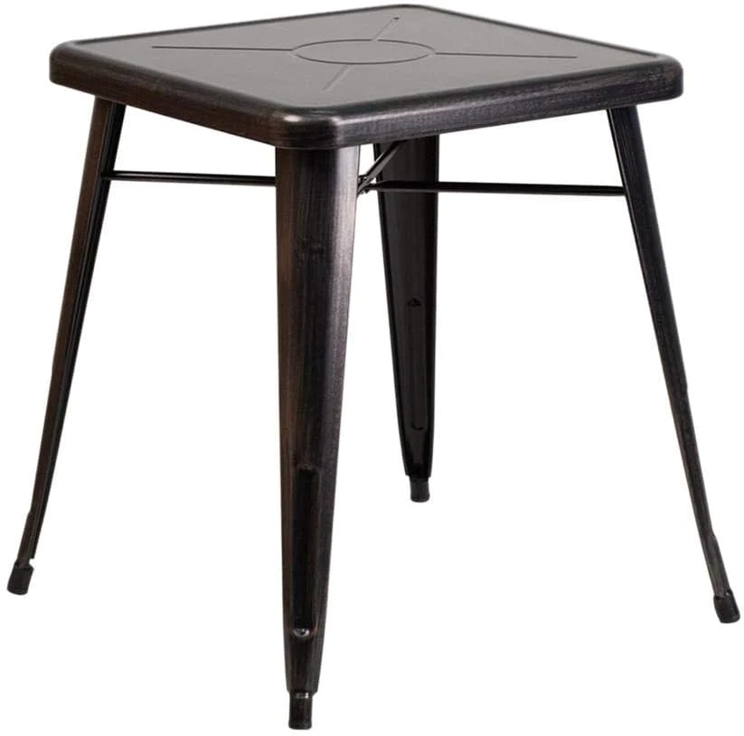 Flash Furniture 23.75&s;&s; Square Black-Antique Gold Metal Indoor-Outdoor Table Set with 2 Arm Chairs - CH-31330-2-70-BQ-GG