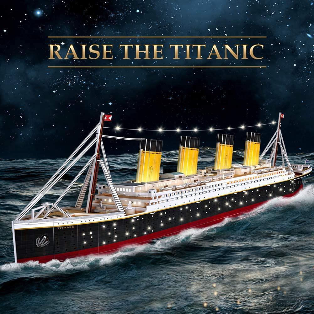 cubicfun titanic 3d led puzzle 88 cm - titanic model boat toys for adults and teens, 266 pieces