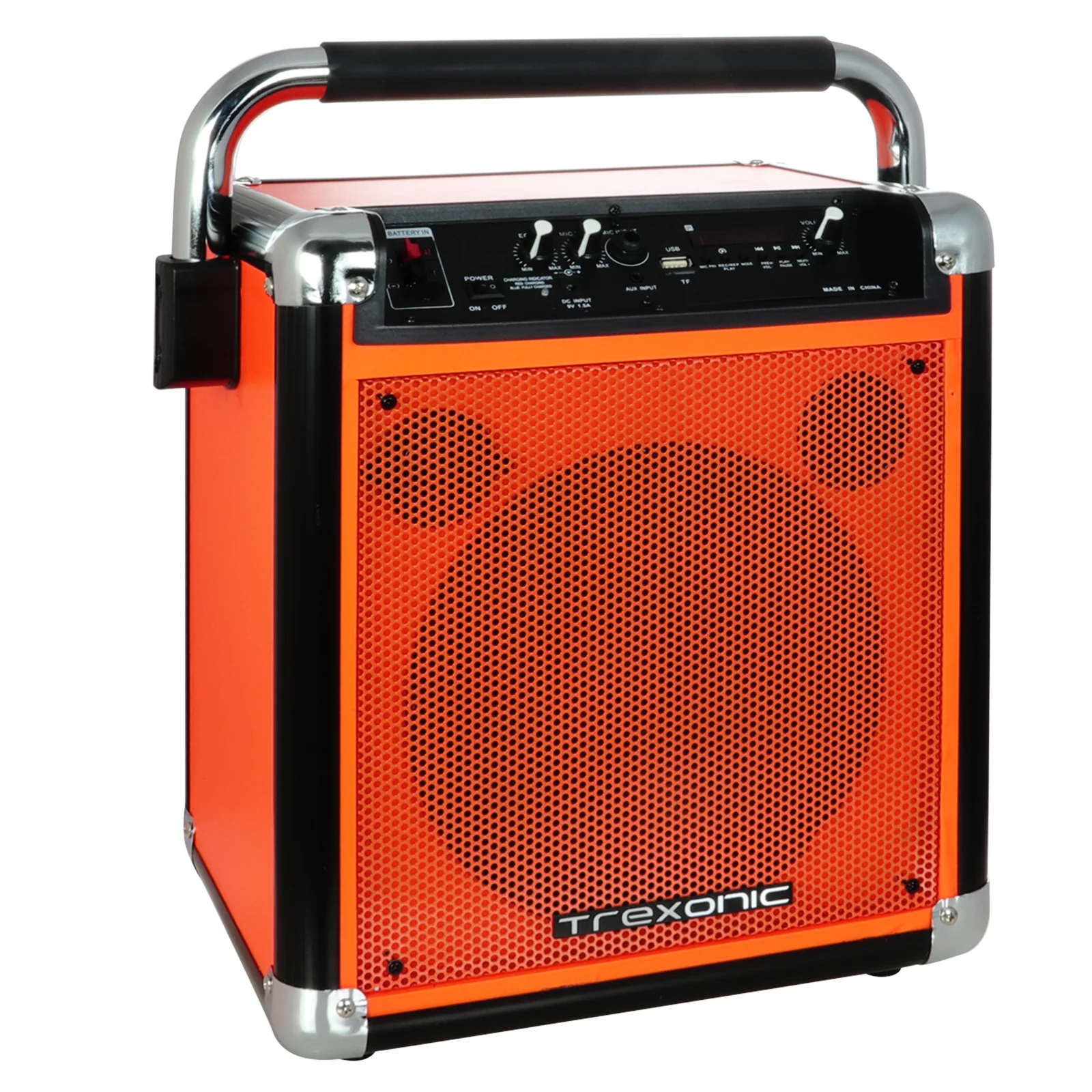 Trexonic 970109776M  Wireless Portable Party Speaker with USB Recording, FM Radio &a; Microphone, Orange