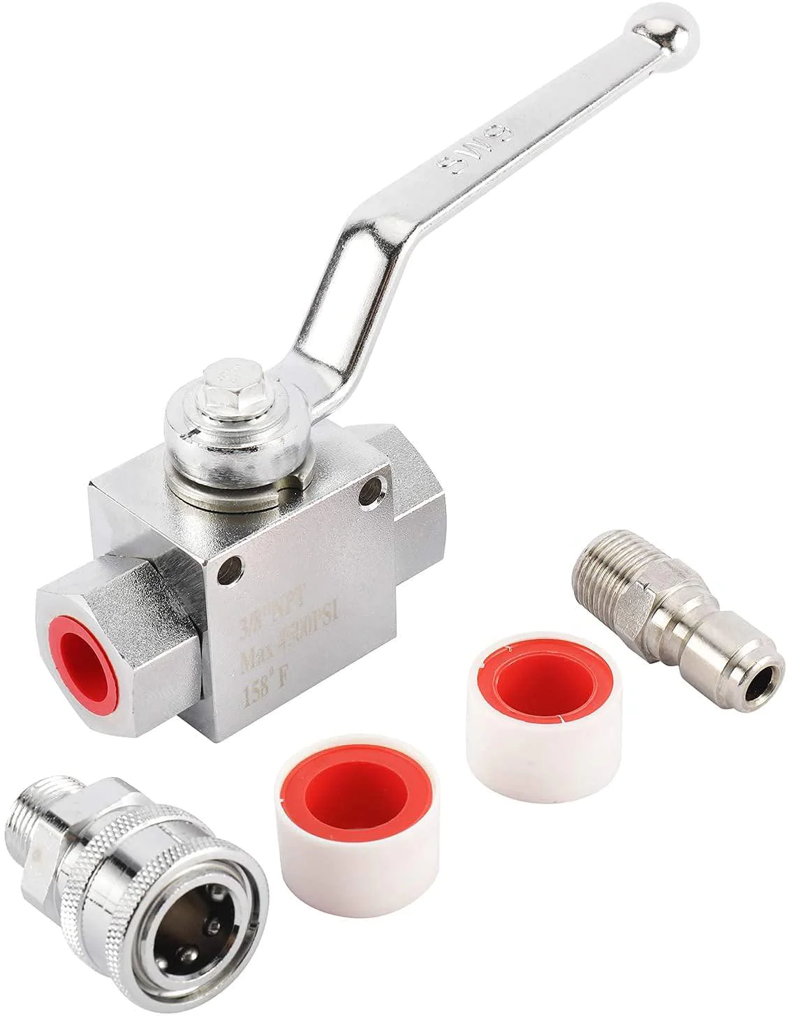 toolly stainless steel high pressure washer ball valve kit, 3/8 inch quick connect for power washer hose, 4500 psi
