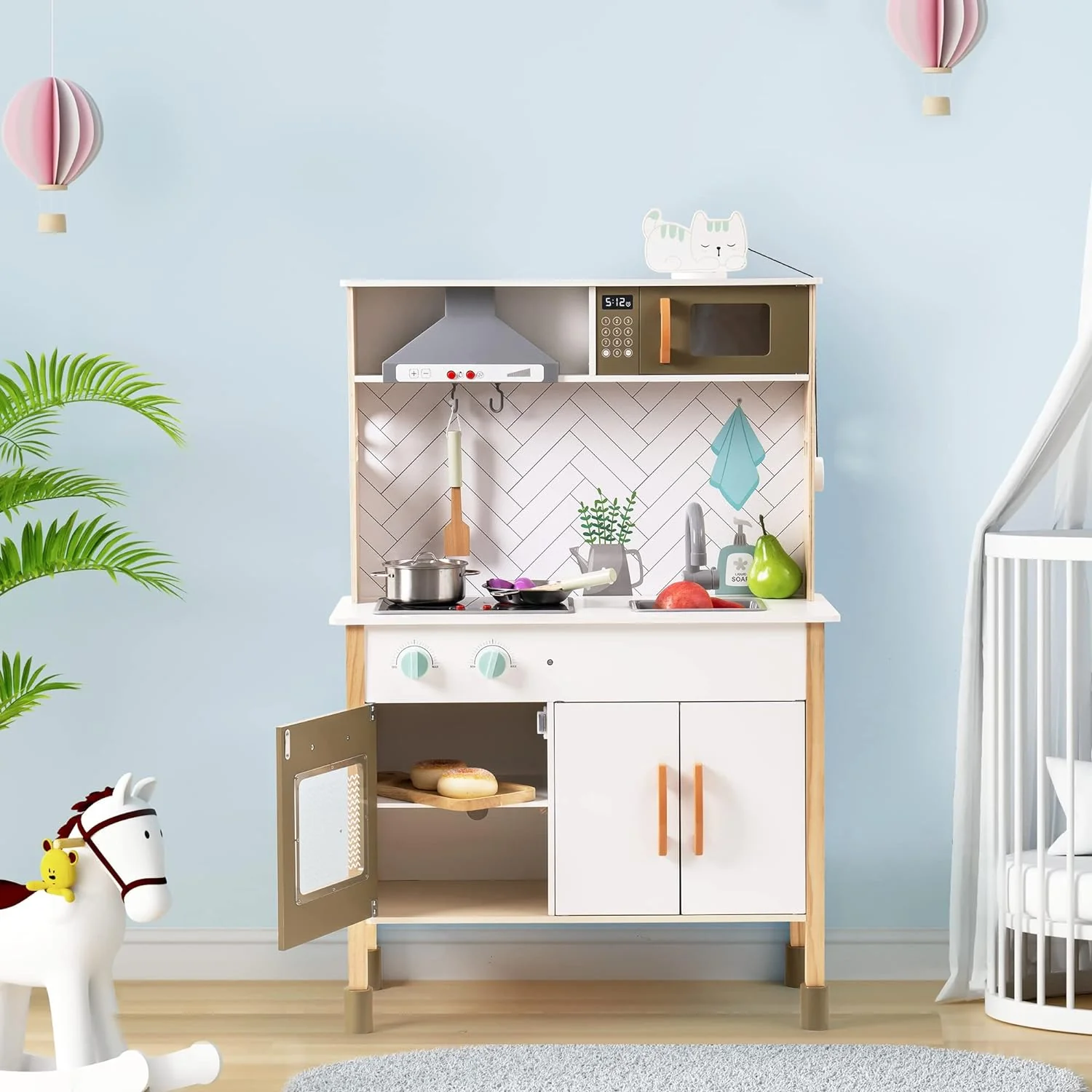 GCP Products Kids Kitchen Playset Toy Kitchen With Light &a; Sound,Wooden Toddler Play Kitchen For Girls Kids Ages 4-8(White)