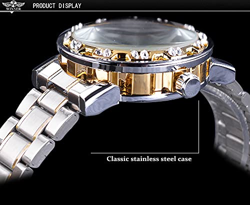 FORSINING Mens Mechanical Watches Hand-Winding Skeleton Watch Classic Retro Watches, Classic Business Watches, Stainless Steel Silver Punk