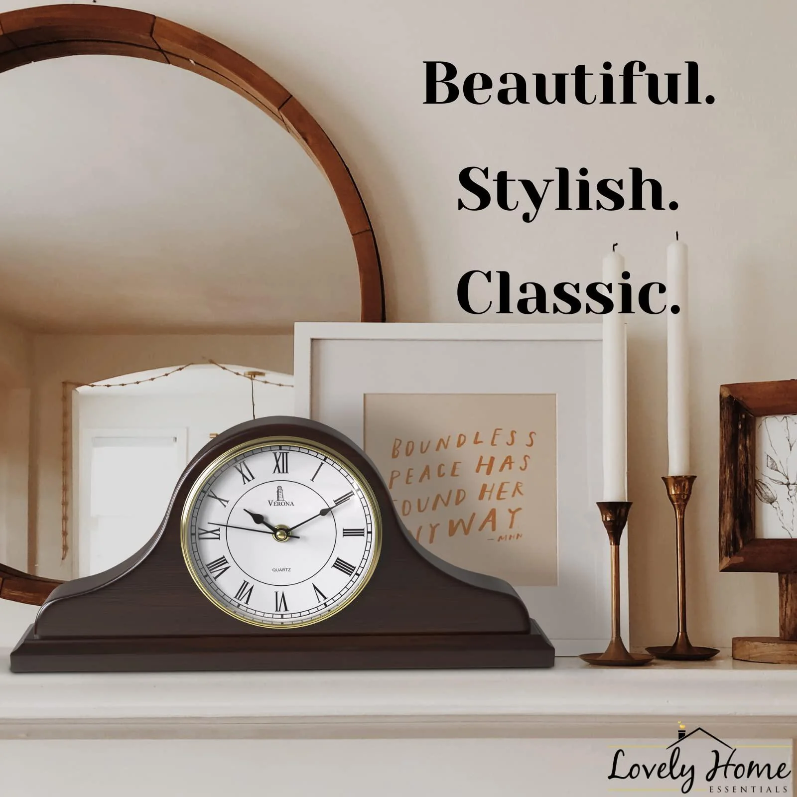 Lovely Home Essentials mantel clock battery operated - wooden mantle clock for living room decor above fireplace mantel, office, shelf &a; home dcor g