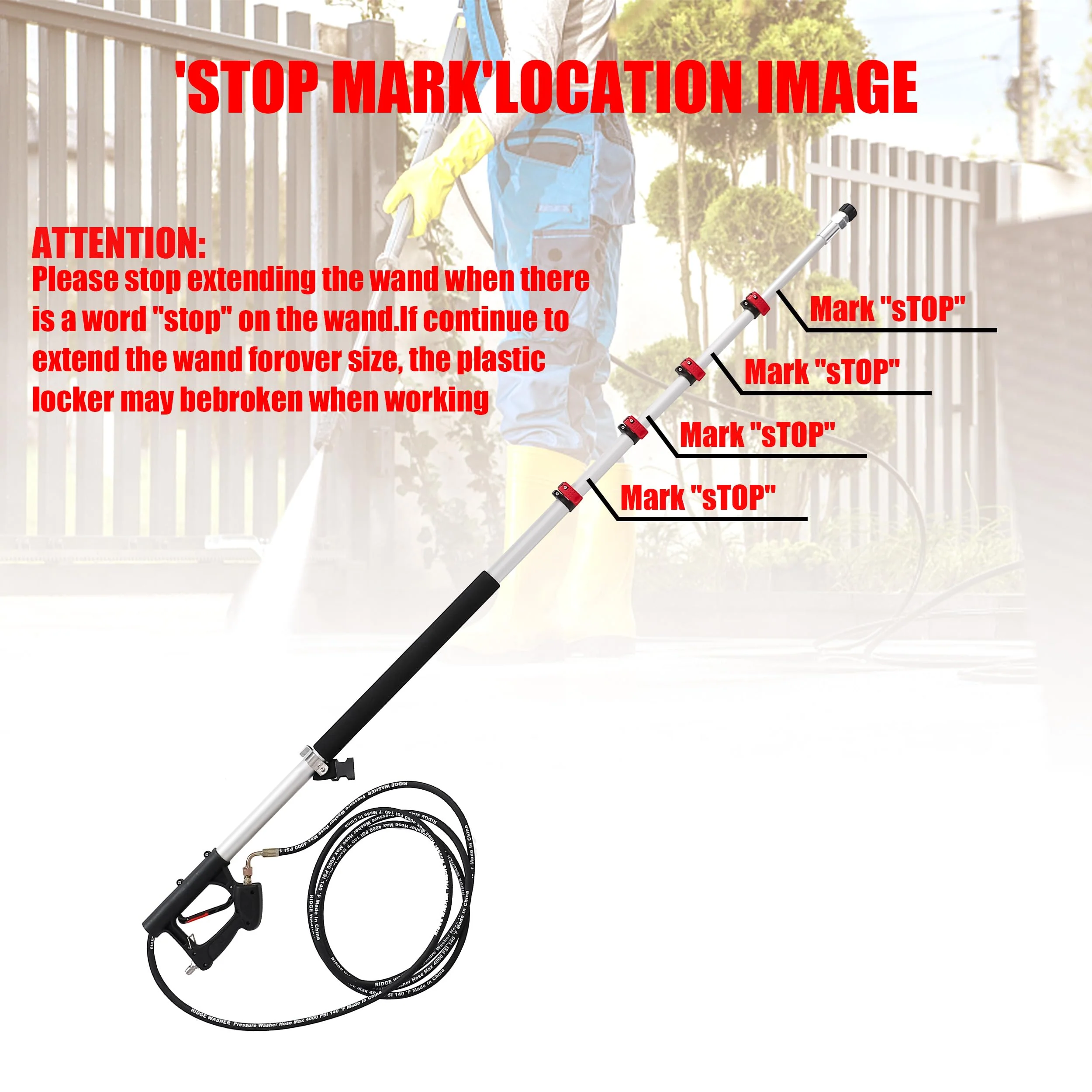 RIDGE WASHER 24 FT Telescoping Pressure Washer Wand, Pressure Washer Extension Wand, Telescopic Gutter Cleaner With 3 Curve Wand