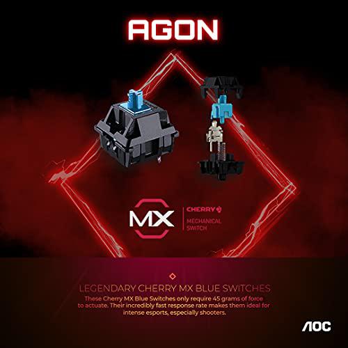 AOC International agon tournament-grade rgb gaming mechanical keyboard, cherry mx blue switches, nkro, dedicated macro &a; multimedia buttons, li