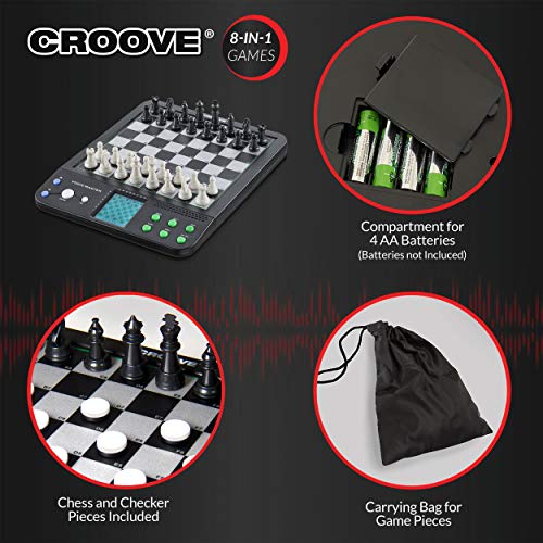 Croove Electronic Chess and Checkers Set with 8-In-1 Board Games, For Kids To Learn and Play