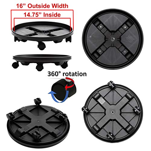 Bloem Round Plant Stand Caddy w/Wheels Saucer Tray (CAD1600), Black, 16